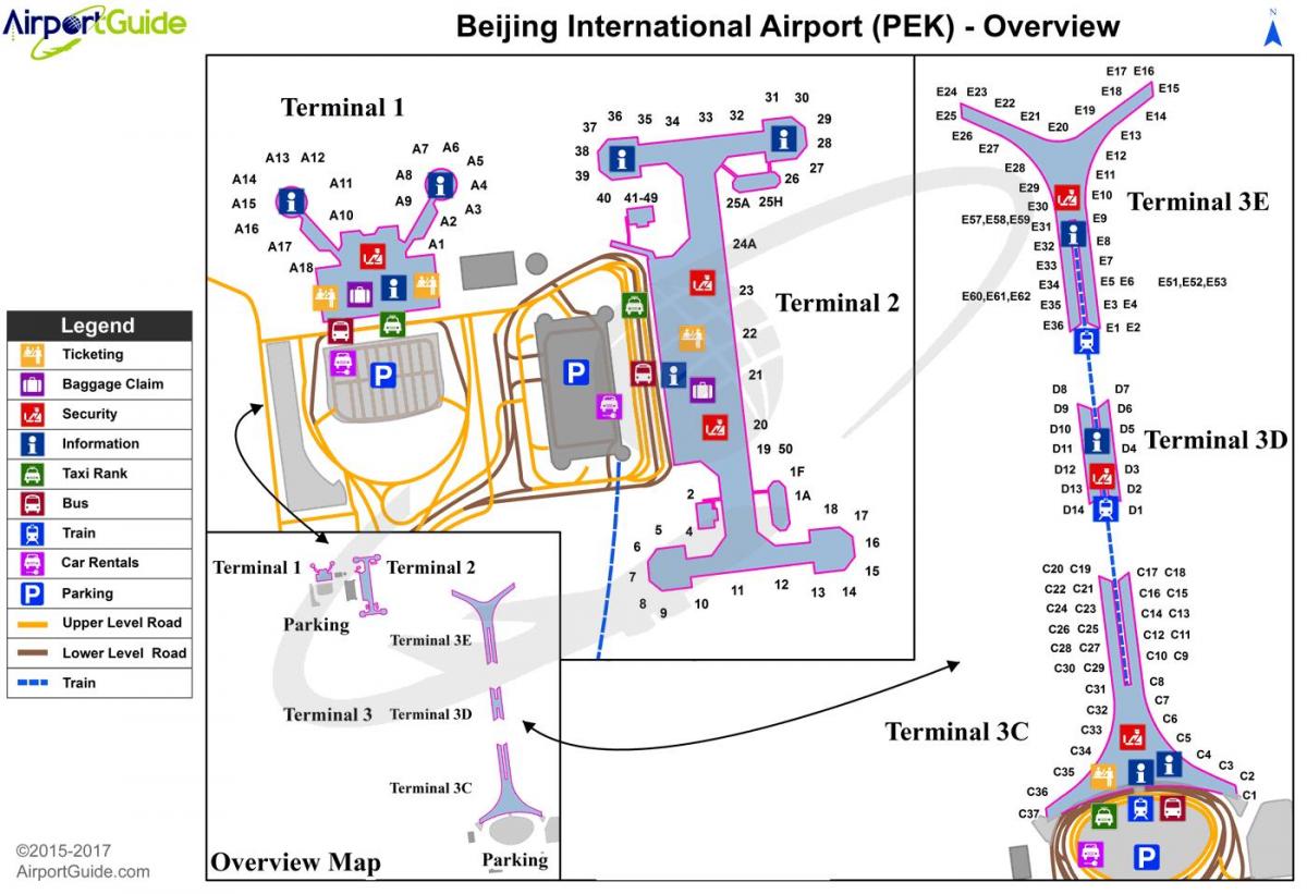 Pekin kapitale aeroporti ndërkombëtar hartë