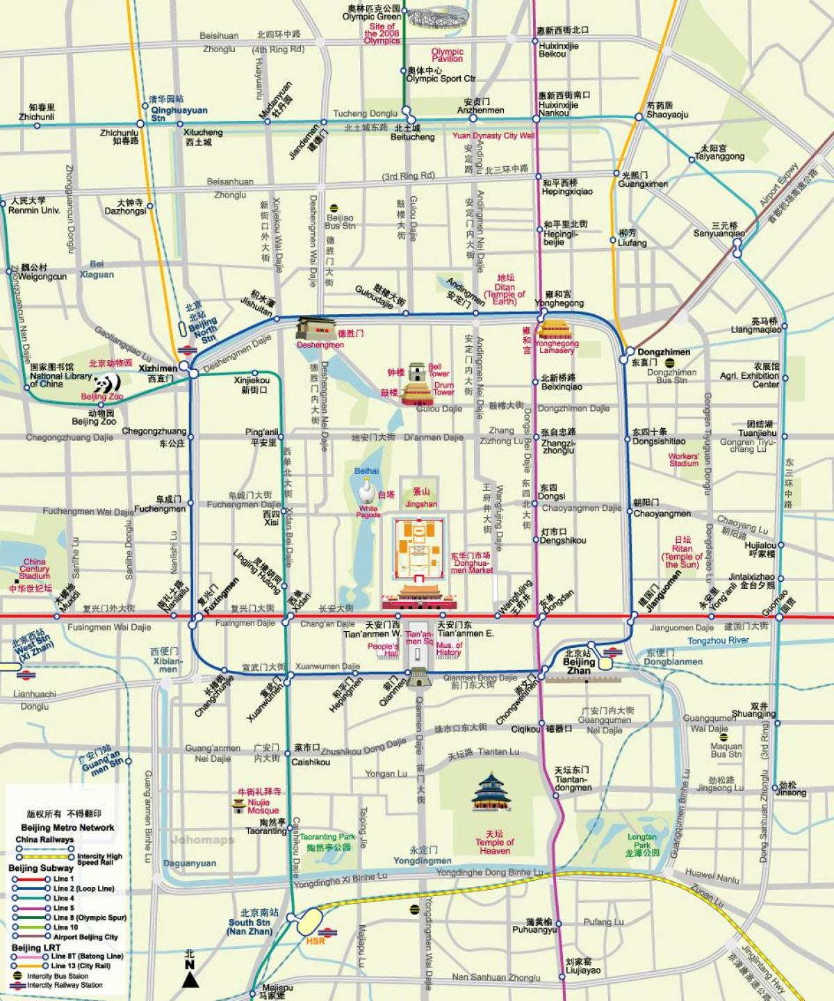 harta e Pekinit metro hartë me atraksione turistike